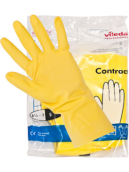 Фото Перчатки многоразовые латексные Vileda Контракт желтые S для клининга SEILOR