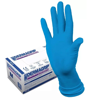 Фото Dermagrip High Risk Перчатки суперпрочные латекстные 50 шт. L синие для клининга SEILOR