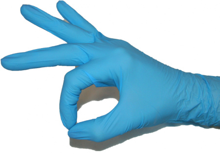 Фото Перчатки нитриловые неопудренные Optima 100 штук, голубые размер L для клининга SEILOR