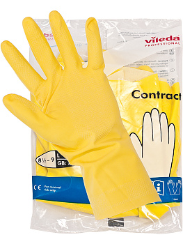 Фото Перчатки многоразовые латексные Vileda Контракт желтые L для клининга SEILOR