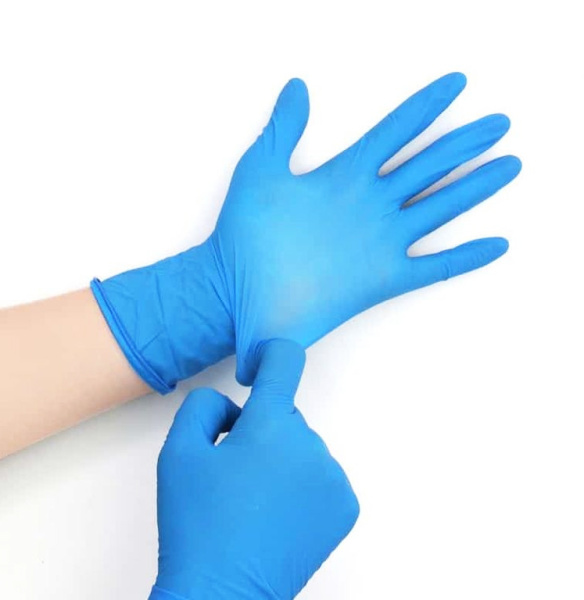 Фото Перчатки нитриловые неопудренные Optima 100 штук, голубые размер L для клининга SEILOR